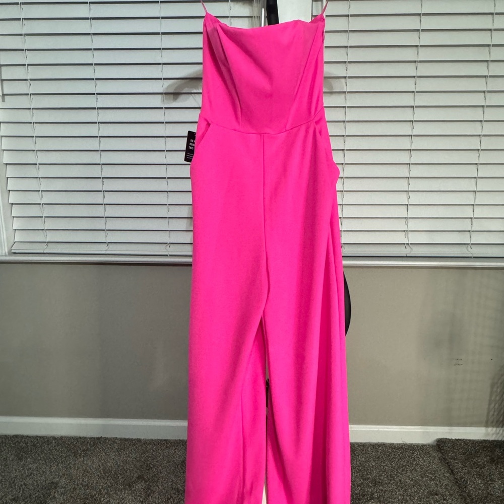 Express women’s hot pink strapless jumpsuit nwt new  size s small wide leg